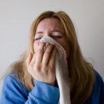 woman, sneeze, blowing nose